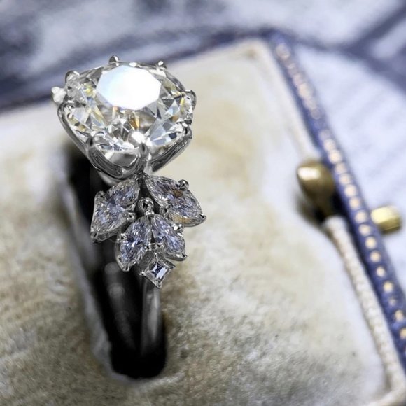 CZ Square Leaf 925 Silver Plated Wedding/Engagement Ring for  display picture 1